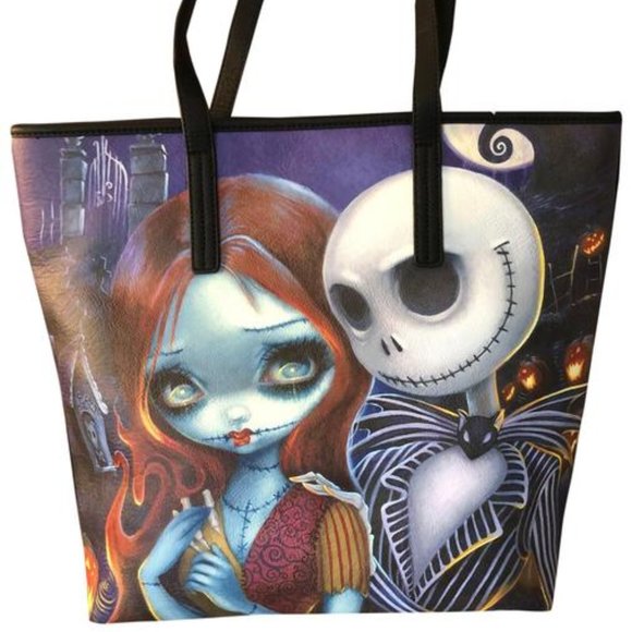 Loungefly  Disney Nmbc Jack Skellington & Sally Black Faux tote bag - Picture 1 of 4